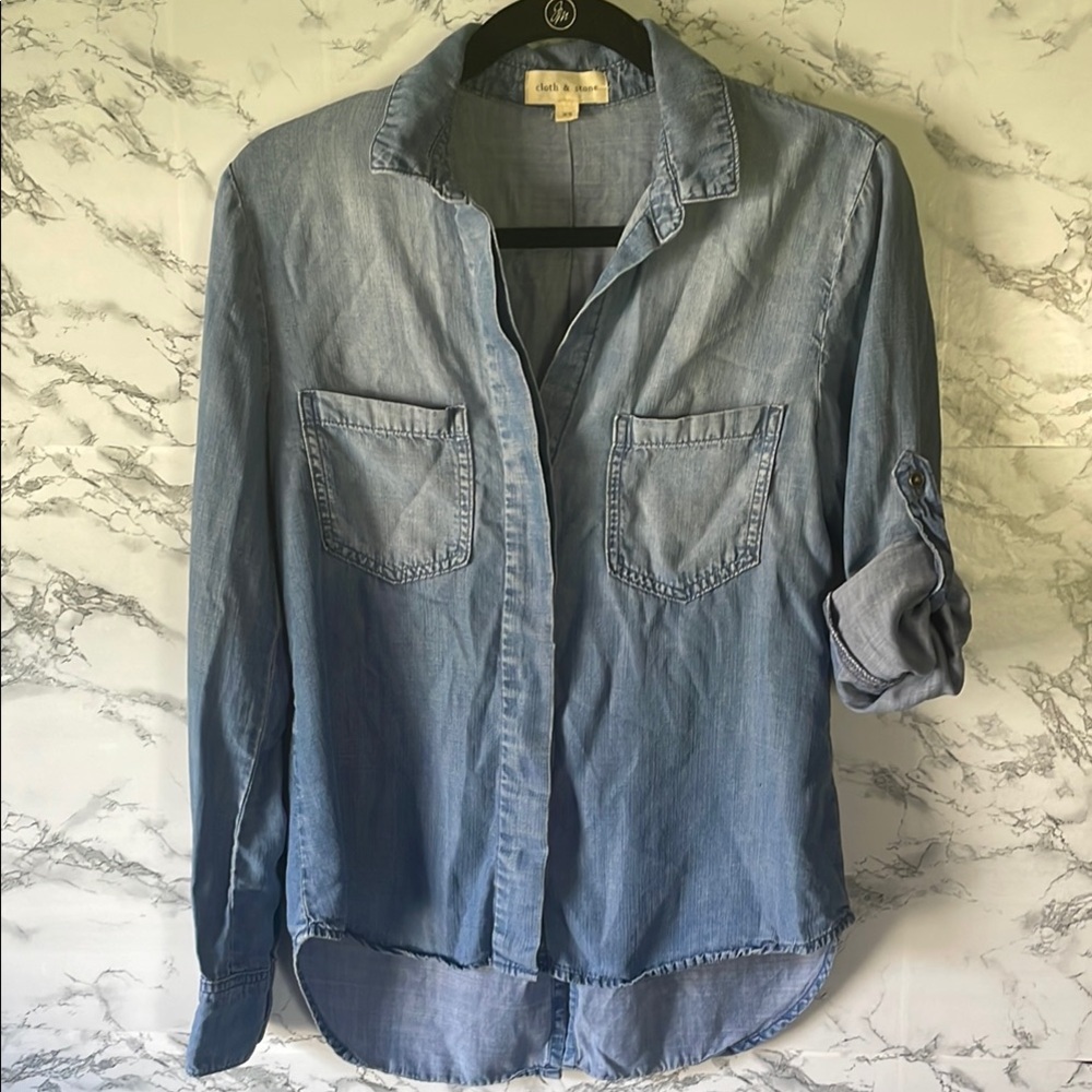 Cloth & Stone Blue Denim Blouse
